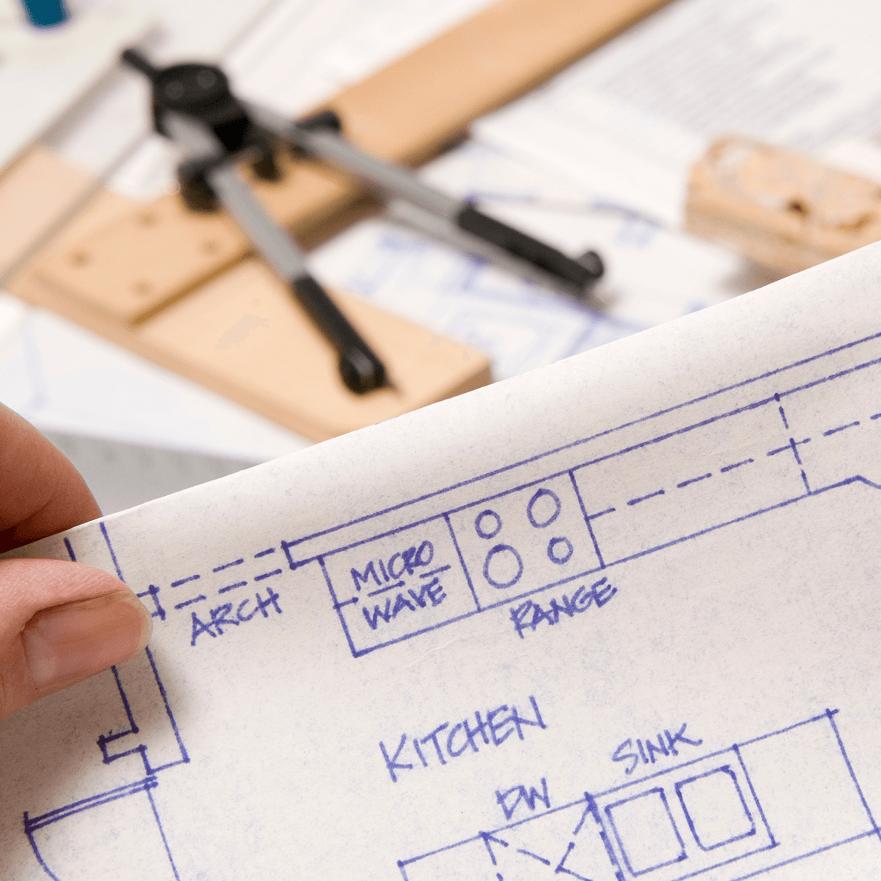 Blueprints of a house under construction.